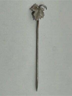 Antique Vintage Sterling Silver Maple Leaf Stick Pin Or Hat Pin, Classic